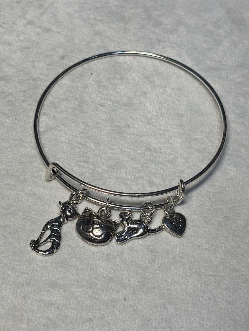 Cattitude Silver Adjustable Charm Bangle Bracelet